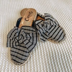 Black and White striped espadrille flat